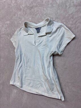 George Stretch Women's White Collared T-Shirt --- Size Large --- Great Condition
